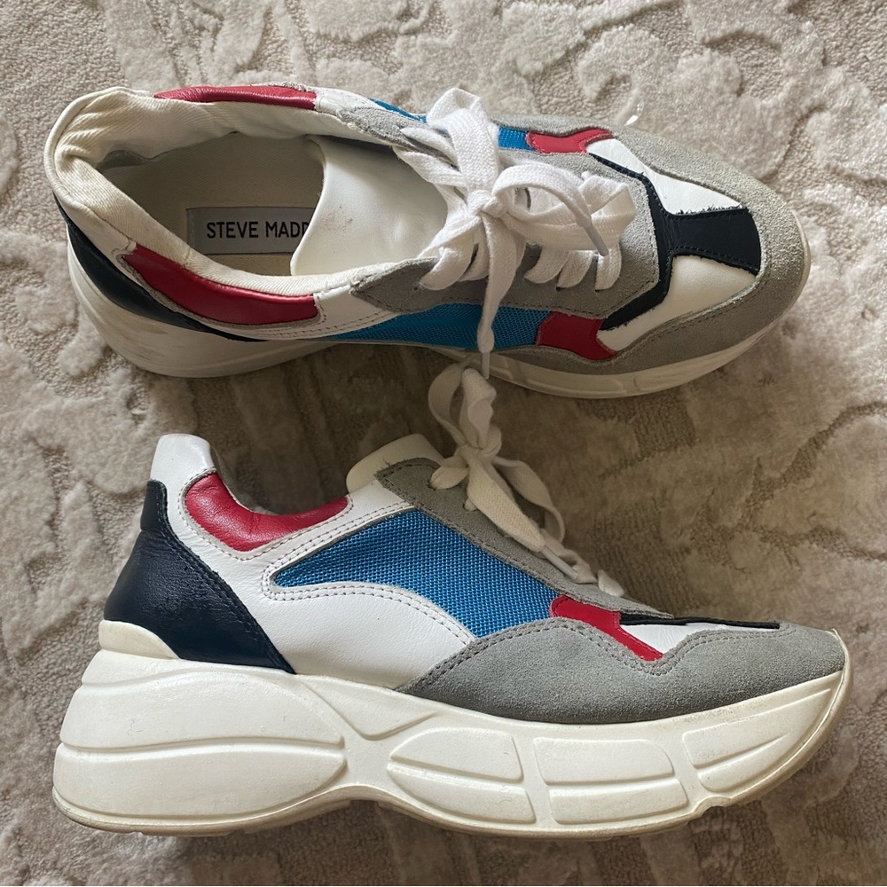 Steve Madden Memory Sneaker Multi White Blue Suede Red Grey Leather